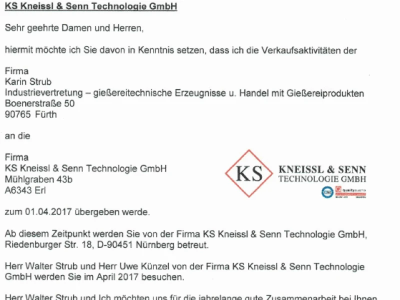 STRUB Verkaufsaktivit&auml;ten